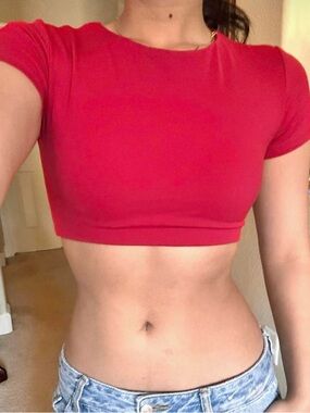 Red Cropped Crewneck Top - Classic Short Sleeve